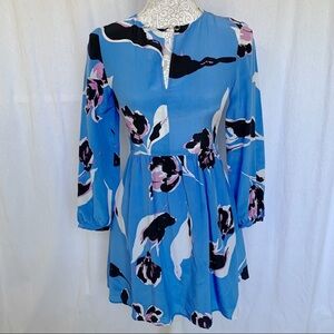 Yumi Kim // Blue, Purple Floral Print Silk Long Sleeves Mini Dress XS ap2